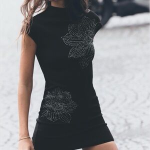 Zara Black Sparkly Mini Stretch Knit Dress